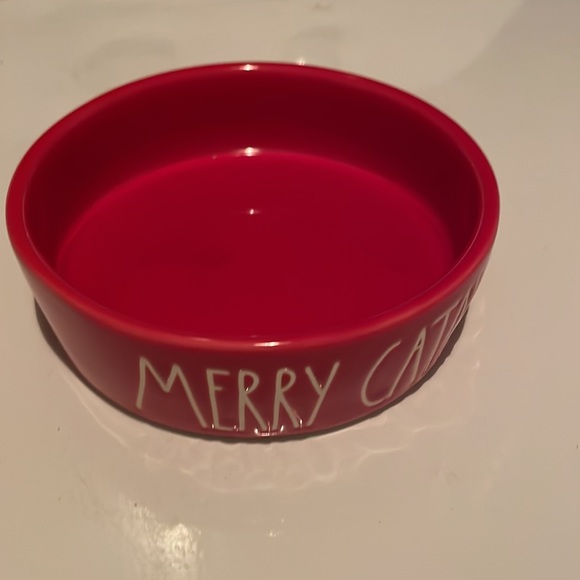 Rae Dunn Cat dish bowl red white artisan collection magenta Merry catmas - Picture 2 of 6